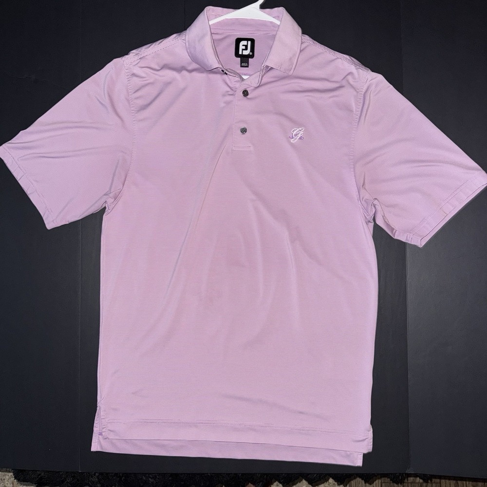 Men's Medium FootJoy Striped Performance Golf Polo Purple White
